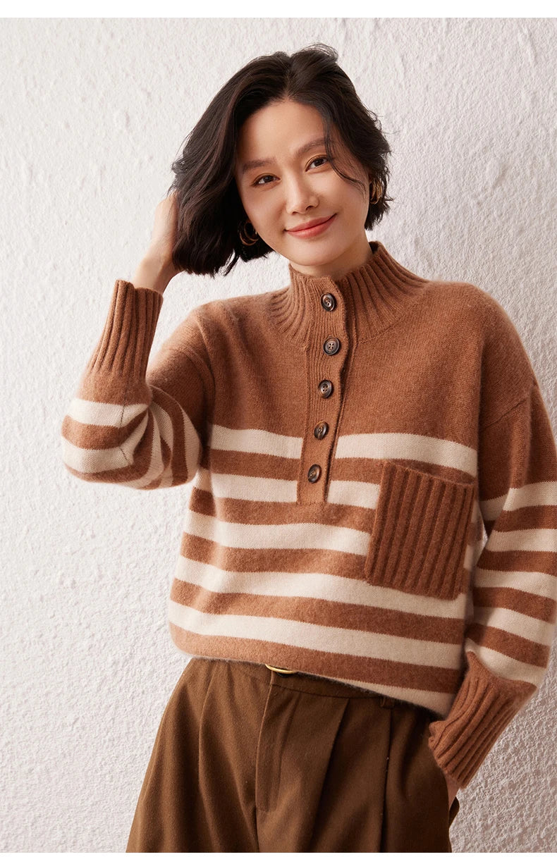 VILZSTUDIOS Cozy Striped High Neck Cashmere Sweater
