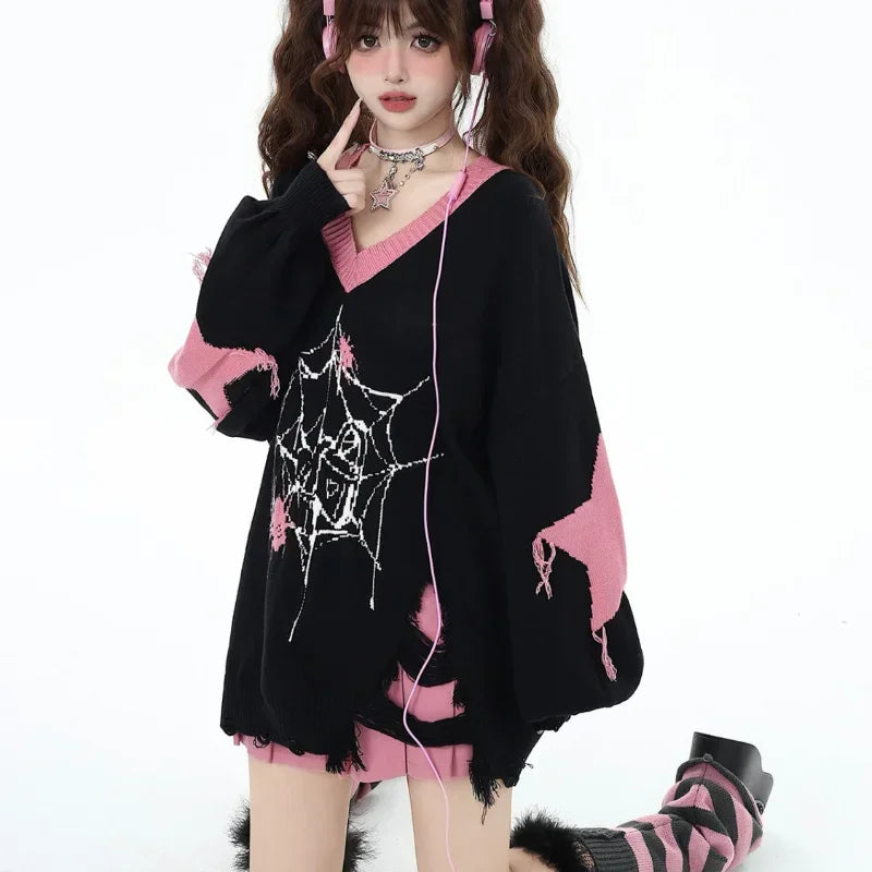 VILZSTUDIOS Gothic Oversized Spider Web Sweater