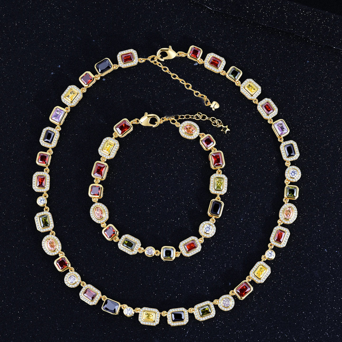VILZSTUDIOS Fashionable Colored Gemstone Necklace & Bracelet Set
