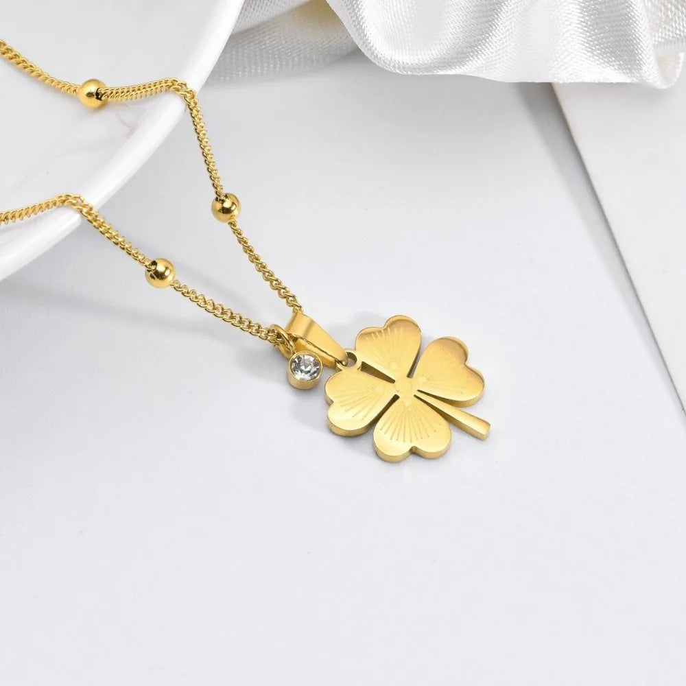 VILZSTUDIOS Stainless Steel Trendy Hollow Four Leaf Flower Necklace