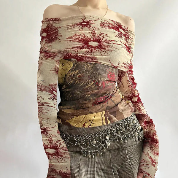 Chic Floral Mesh Patchwork Shirt