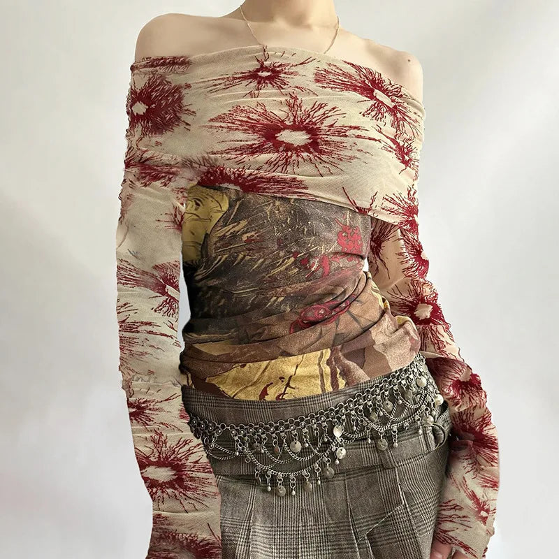 VILZSTUDIOS Chic Floral Mesh Patchwork Shirt
