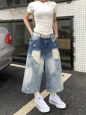 VILZSTUDIOS High Waist Ripped Wide Leg Jorts