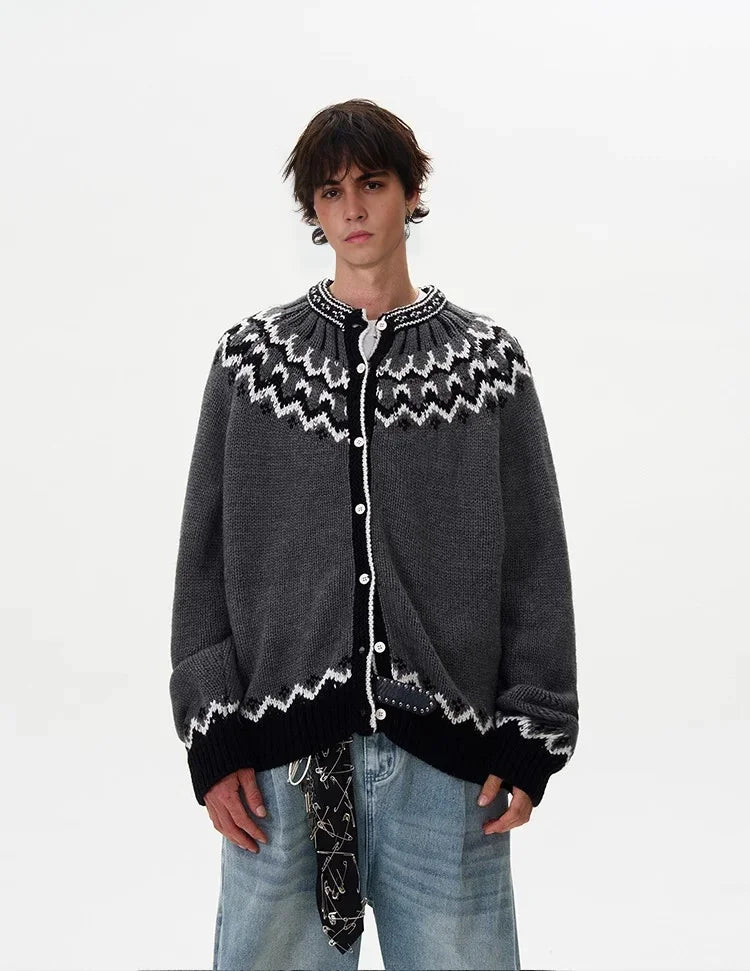 VILZSTUDIOS Velvet Contrast Knit Cardigan Sweater