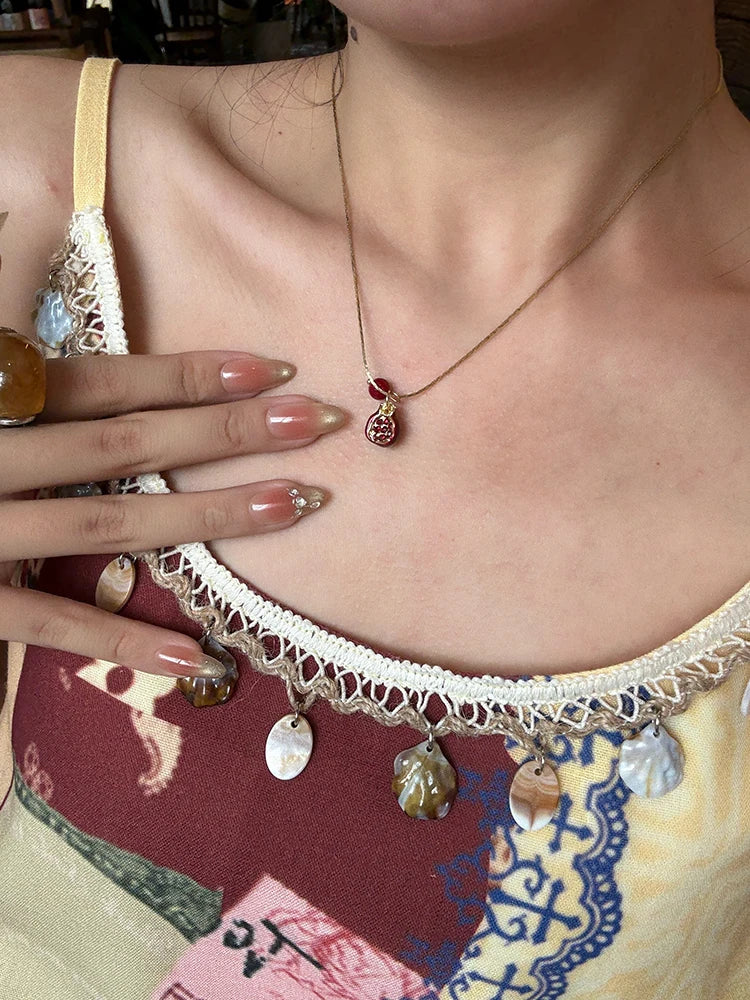 VILZSTUDIOS Luxury Vintage Pomegranate Pendant Necklace Collarbone