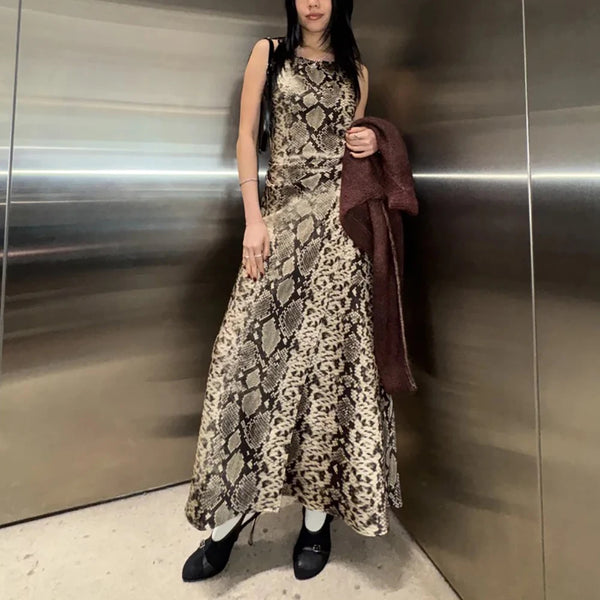 Python Printed Halter Dress Slim Elegant