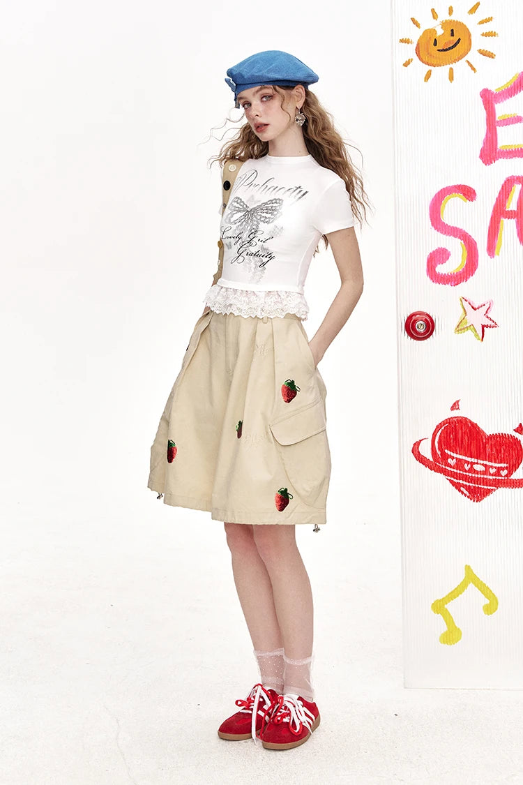 VILZSTUDIOS Lace Short-Sleeved Printed T-Shirt