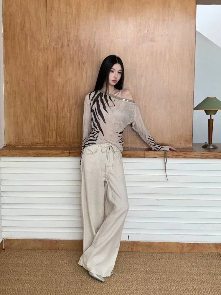 VILZSTUDIOS Zebra Off Shoulder Long Sleeve Top