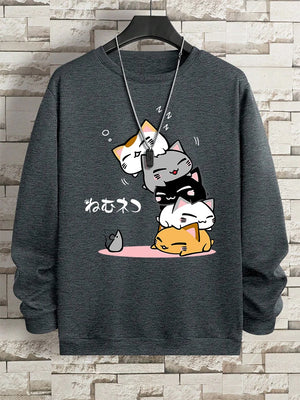 VILZSTUDIOS Cute Sleepy Stacked Cats Sweater