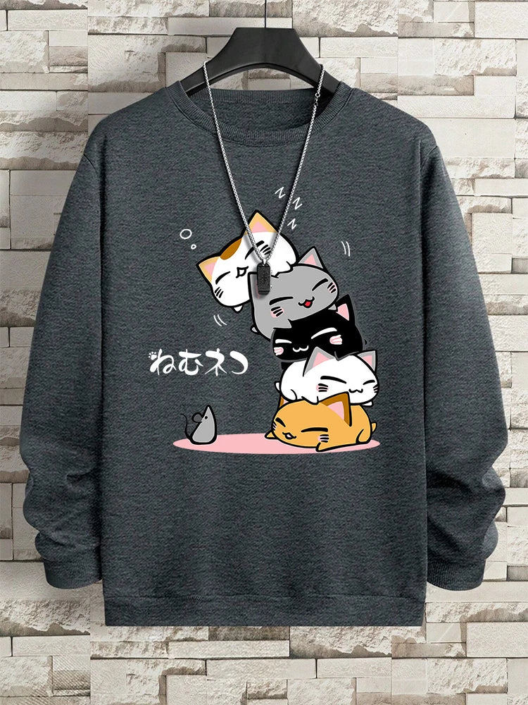 VILZSTUDIOS Cute Sleepy Stacked Cats Sweater