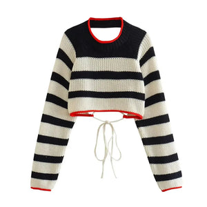 VILZSTUDIOS Backless Striped Knit Sweater