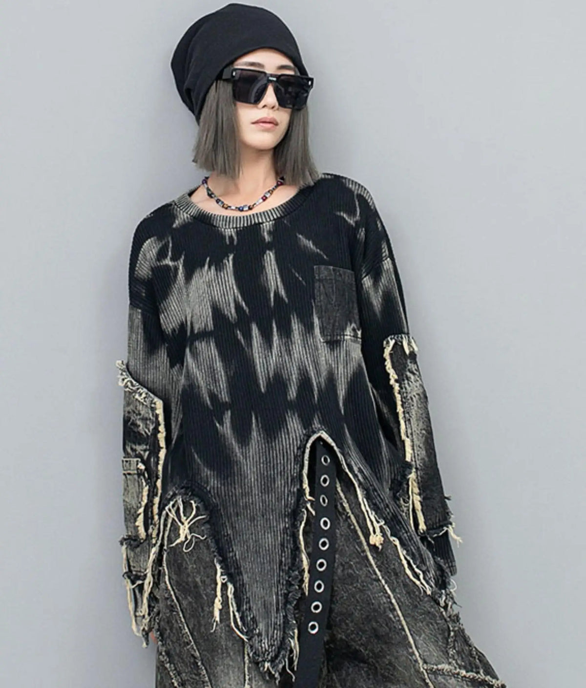 VILZSTUDIOS Vintage Distressed Knit Sweater Long Sleeve