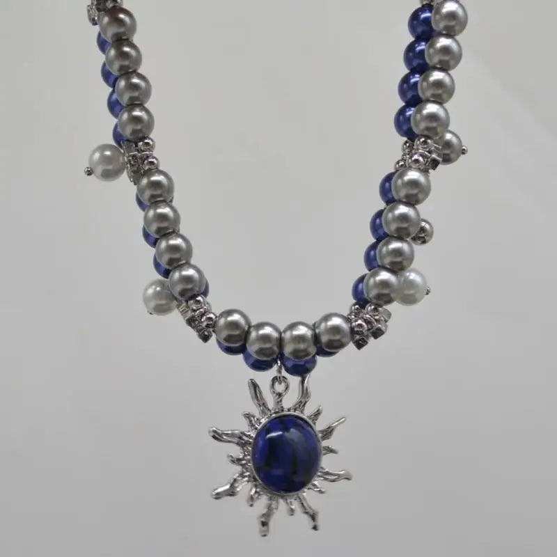 VILZSTUDIOS Gothic Blue Grey Pearl Bead Necklace
