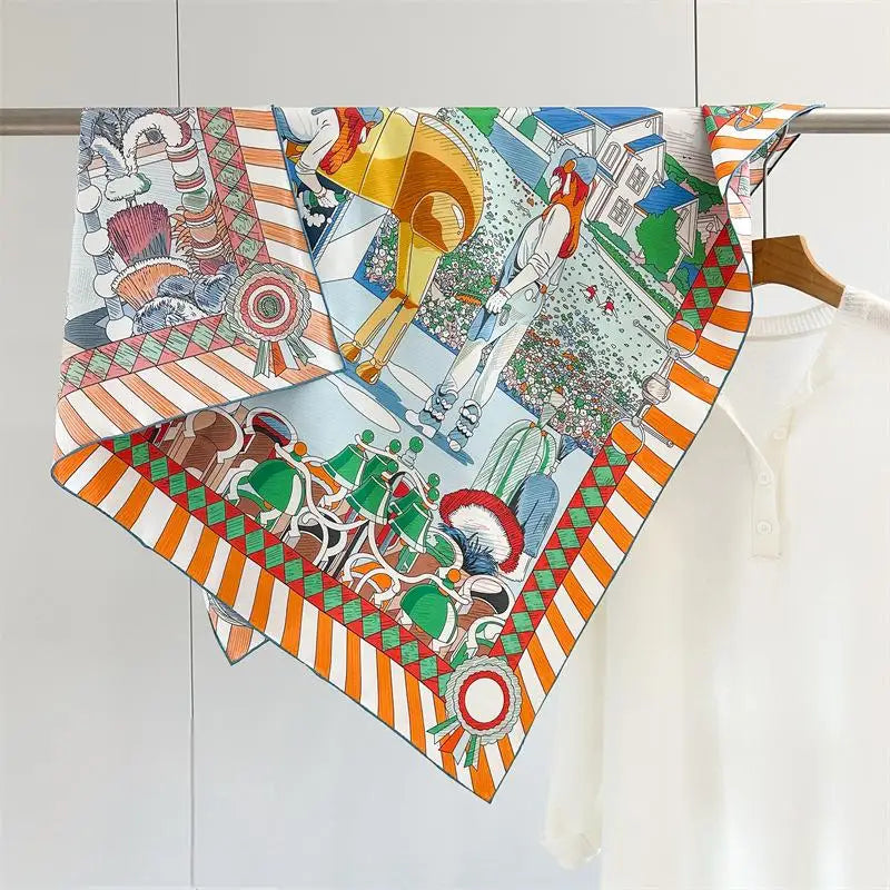 VILZSTUDIOS Fashion Lady Silk Print Scarves Square Luxury Shawl