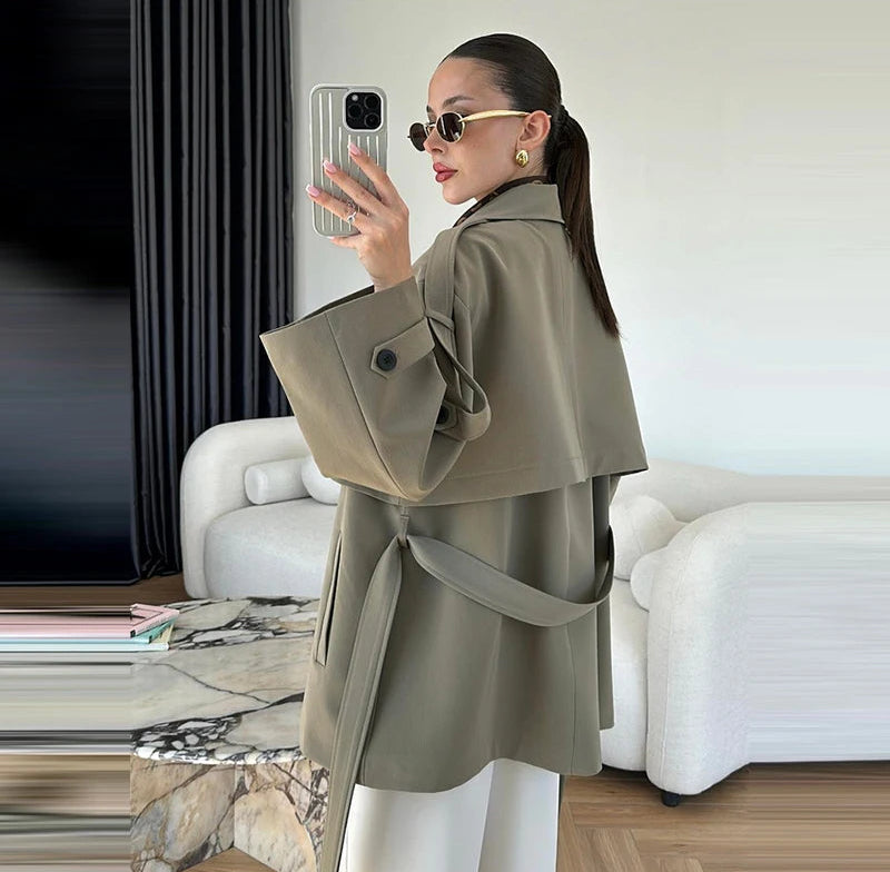 VILZSTUDIOS Stylish Belted Short Trench Coat