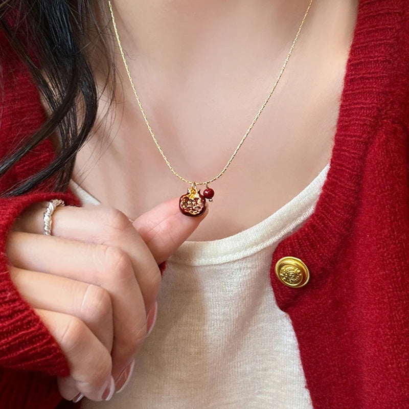 VILZSTUDIOS Enamel Pomegranate Pendant Gold Plated Necklace