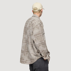VILZSTUDIOS Plaid Distressed Oversize Long Sleeve Shirt