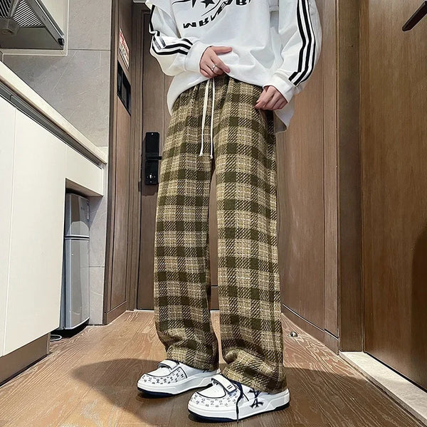 Plaid Baggy Woolen Autumn Pants