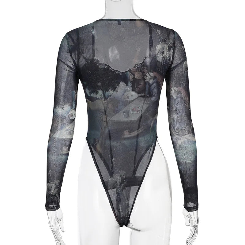 VILZSTUDIOS Dark Retro Mesh Long Sleeve Bodysuit