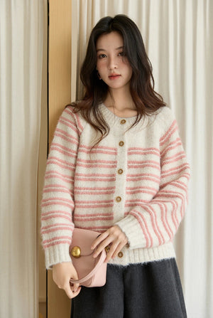 VILZSTUDIOS Pink Striped Wool Cardigan