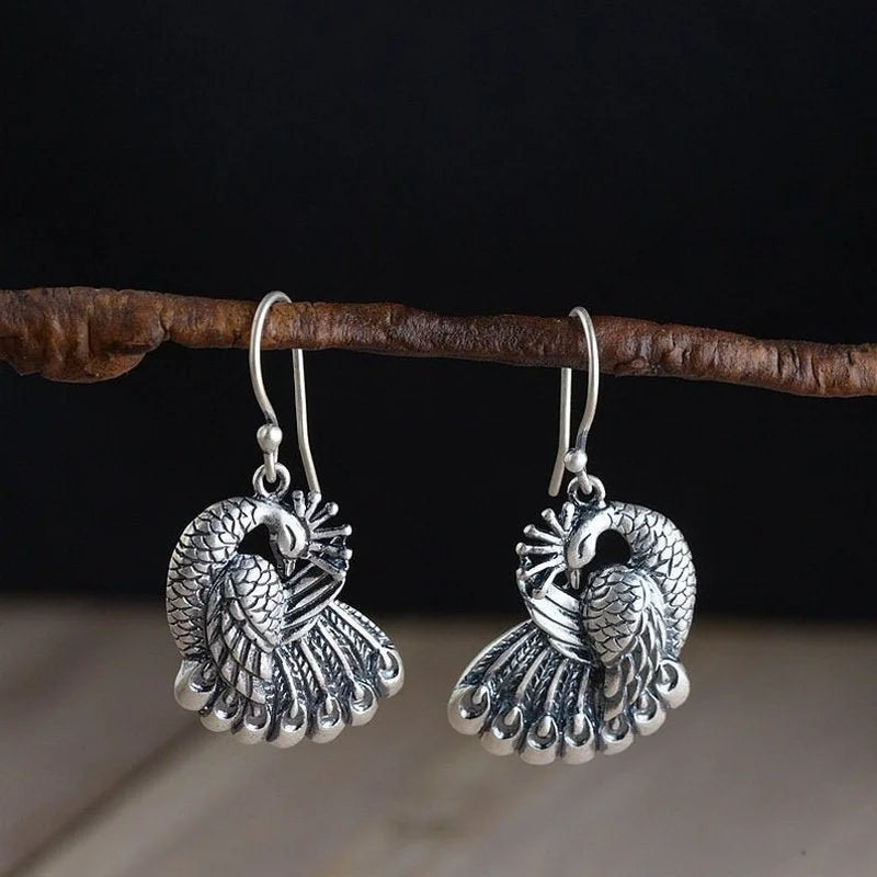 VILZSTUDIOS Handmade Vintage Metal Peacock Dangle Earring
