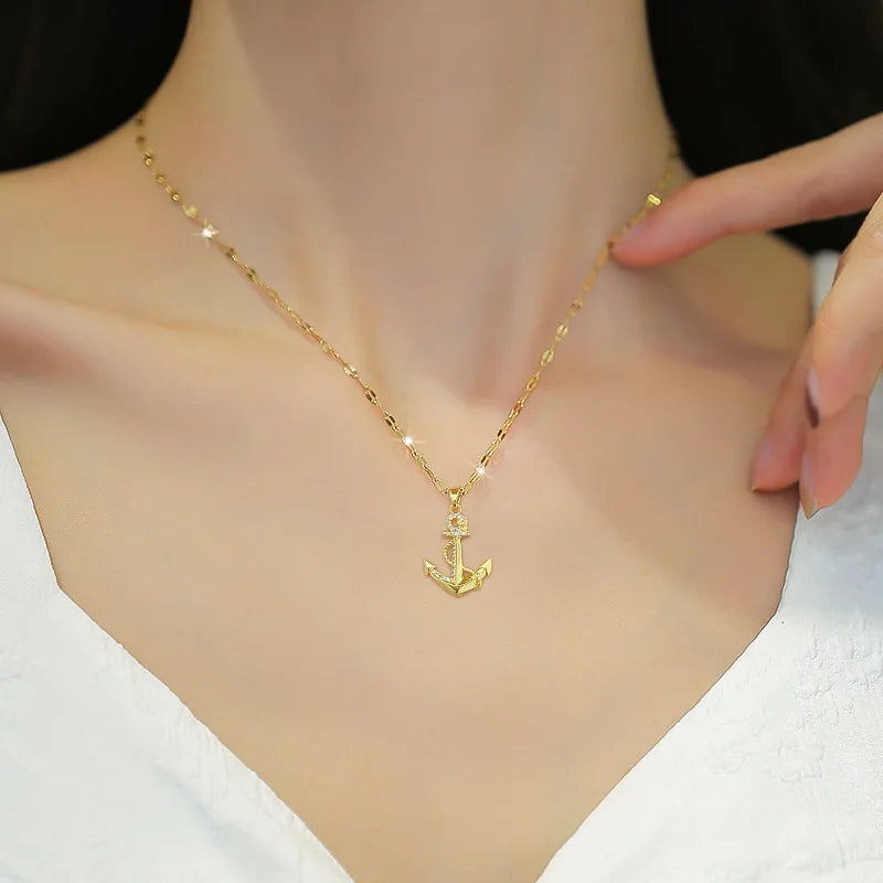 VILZSTUDIOS 316 Stainless Steel Ship's Anchor Pendant Necklace