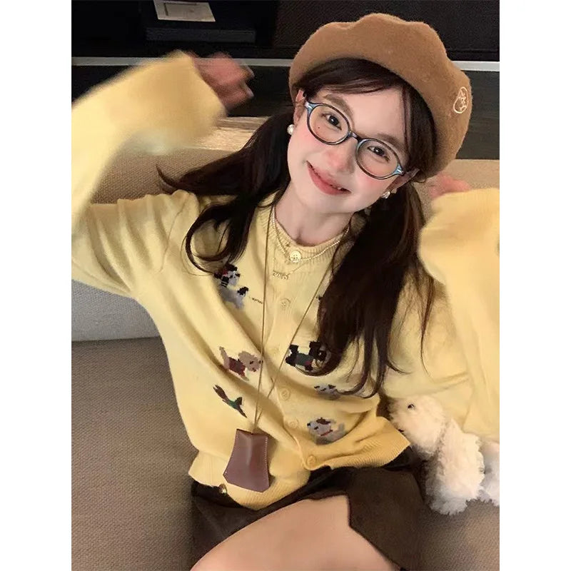 VILZSTUDIOS Soft Knitted Dog Embroidered Cardigan
