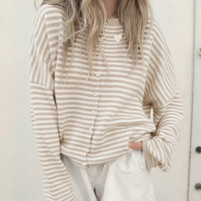 VILZSTUDIOS Casual Striped Knitted Cardigan