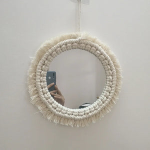 VILZSTUDIOS Boho Macrame Wall Mirror Home Decor Decorative Mirrors Aesthetic Room Decor Wall Mirrors for Living Room Bathroom Decoration