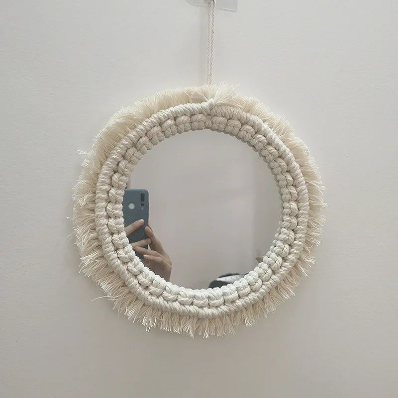 VILZSTUDIOS Boho Macrame Wall Mirror Home Decor Decorative Mirrors Aesthetic Room Decor Wall Mirrors for Living Room Bathroom Decoration