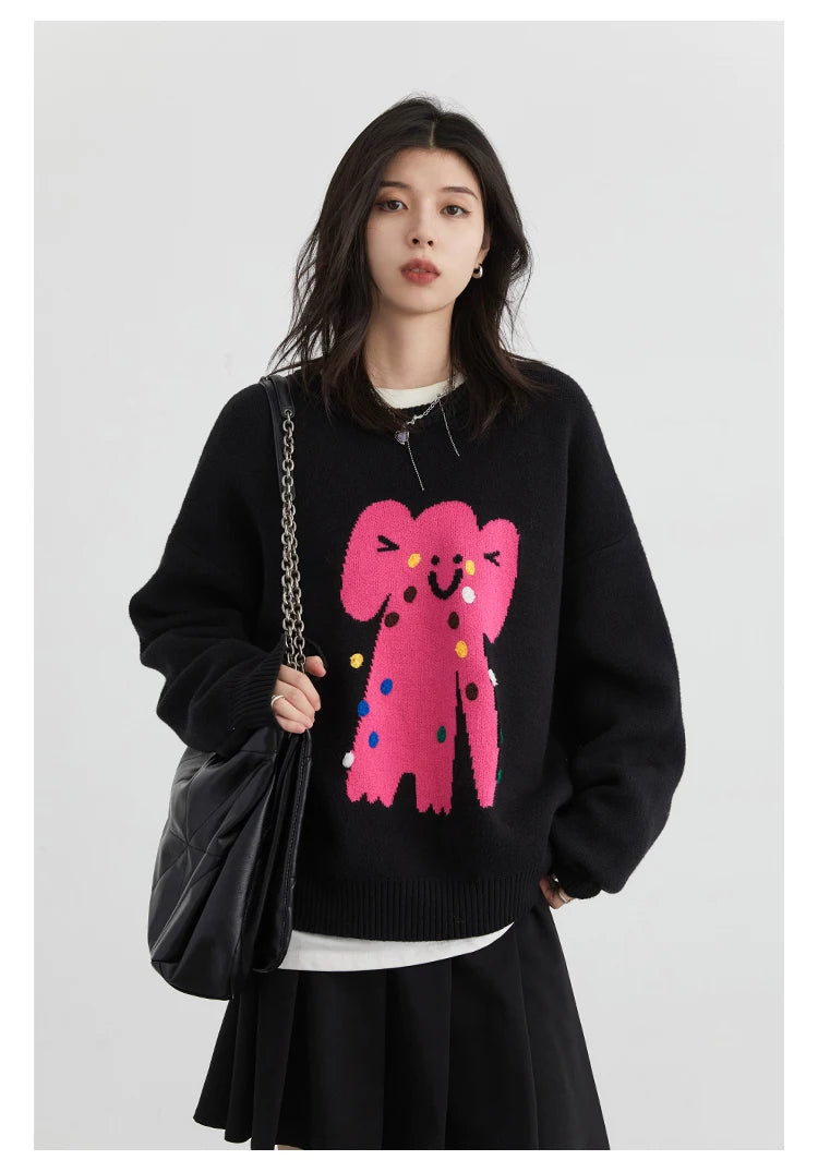 VILZSTUDIOS Embroidered Cartoon Animals Sweater