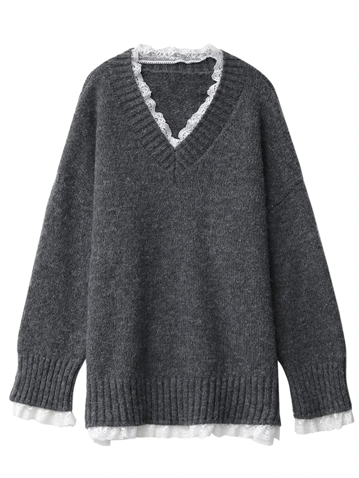 VILZSTUDIOS Casual Loose V-Neck Knit Sweater