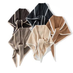 VILZSTUDIOS Imitation Cashmere Color Blocked Knitted Triangle Scarf Versatile Comfortable Soft Neck Protecting Thickened  Warm Shawl Scarf