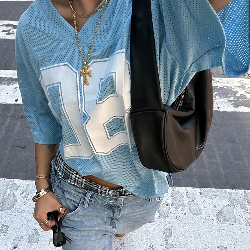 VILZSTUDIOS Stylish Number Print V-Neck Football T-Shirt