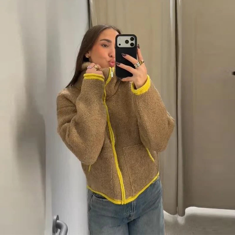 VILZSTUDIOS Cozy Knitted Contrast Jacket with Pockets
