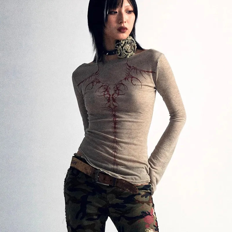 VILZSTUDIOS Grunge Aesthetic Vintage Tattoo Print Top