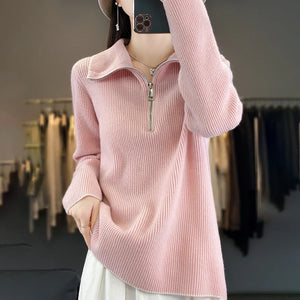 VILZSTUDIOS Cozy Wool Zip-Up Sweater Pullover Womens