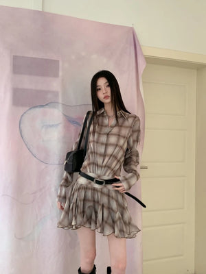 VILZSTUDIOS Plaid Ruffles Mini Dress