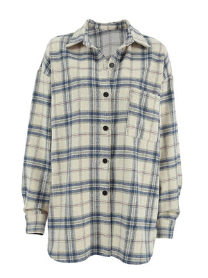 VILZSTUDIOS Oversized Plaid Women's Turn Down Shirt