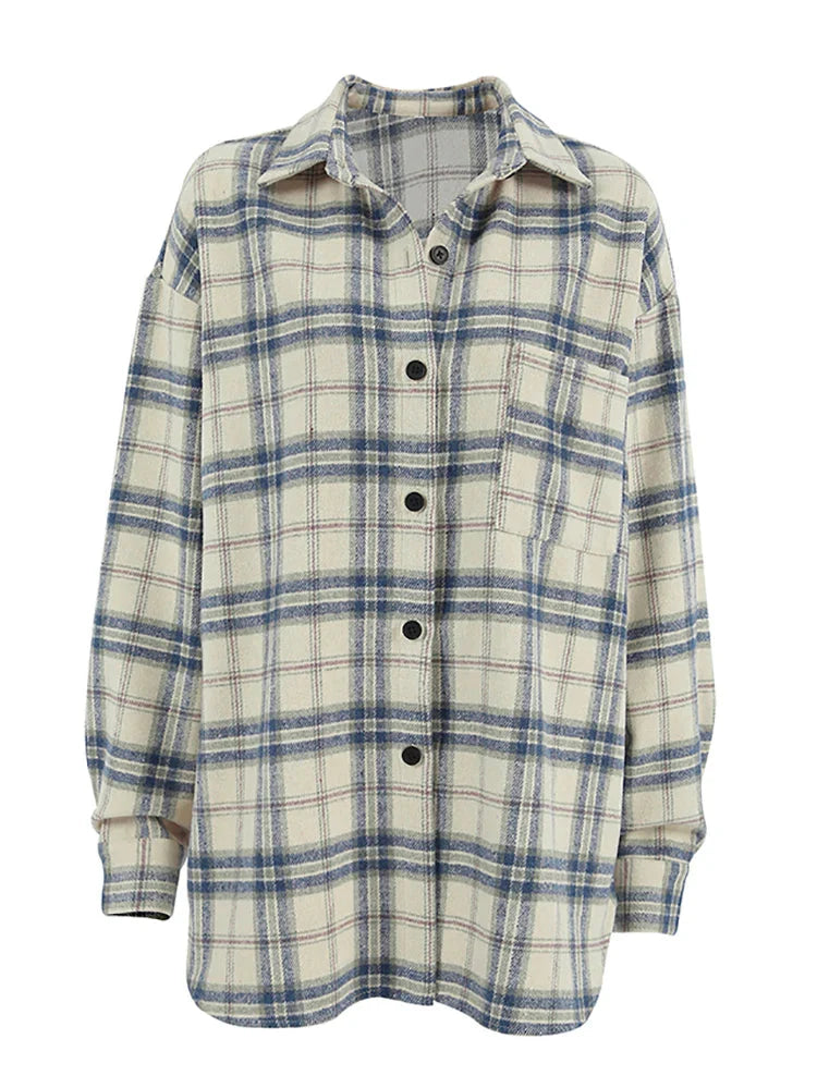 VILZSTUDIOS Oversized Plaid Women's Turn Down Shirt