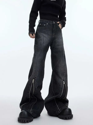 VILZSTUDIOS Washed Black Baggy Stacked Flare Jeans