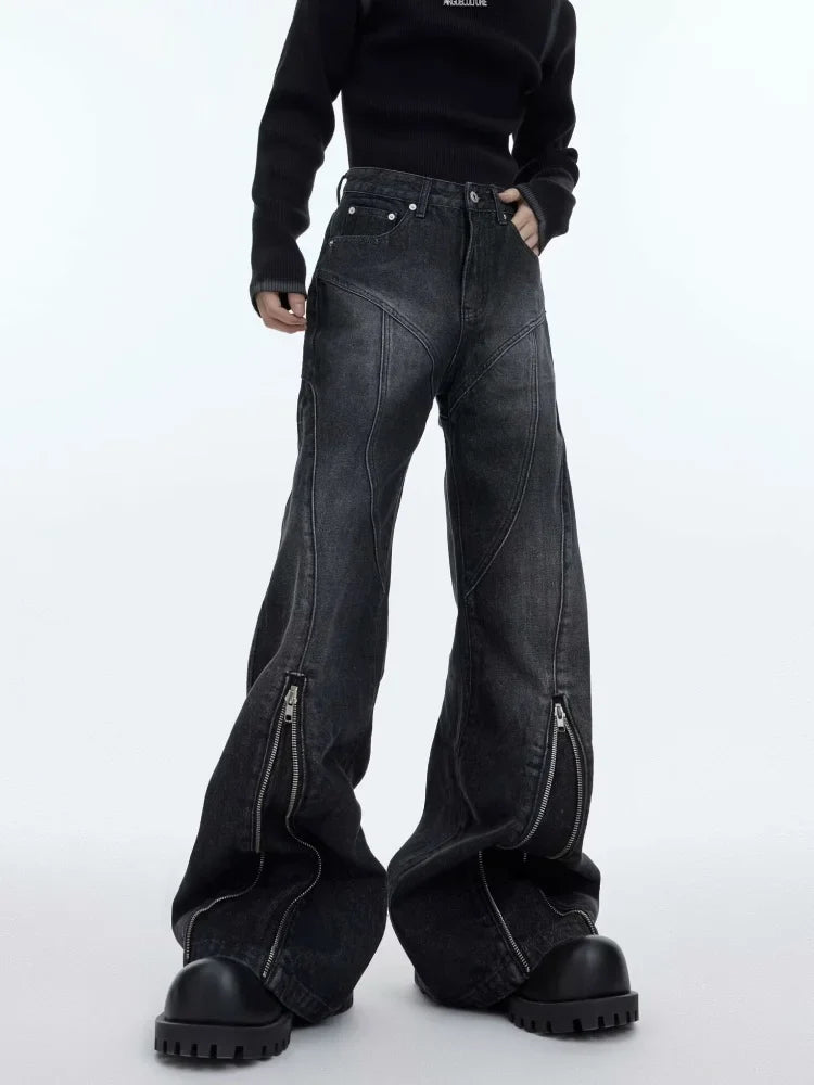 VILZSTUDIOS Washed Black Baggy Stacked Flare Jeans