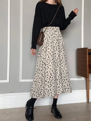 VILZSTUDIOS Floral Print Pleated Midi Skirt
