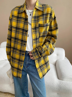 VILZSTUDIOS Yellow Plaid Oversized Loose Fit Shirt
