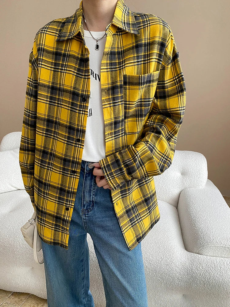 VILZSTUDIOS Yellow Plaid Oversized Loose Fit Shirt