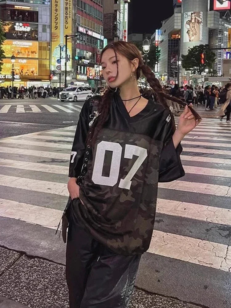 VILZSTUDIOS Vintage Loose Fit V-Neck Jersey T-Shirt