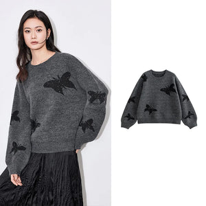 VILZSTUDIOS Butterfly Bead Jacquard Sweater