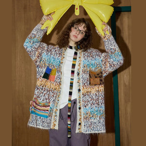 VILZSTUDIOS Multicolor Batwing Sleeve Chunky Cardigan
