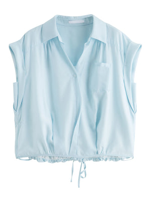 VILZSTUDIOS French Lazy Relaxed V-Neck Commuter Blouse