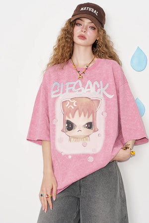 VILZSTUDIOS Whimsical Pink Cartoon Print T-Shirt